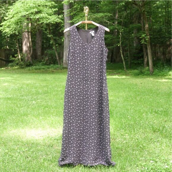 Old Navy Dresses & Skirts - Vintage 00s Old Navy Grey Floral Sleeveless Maxi Dress